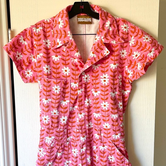 Big Bud Press Daisy Chain Jumpsuit Pink Floral Cotton Twill Medium GUC - Picture 6 of 12